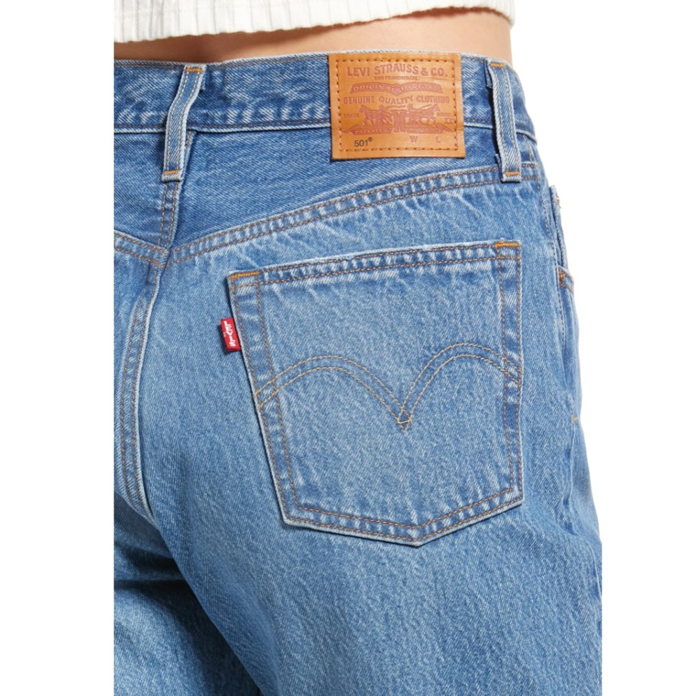 High-Rise Distressed Straight Leg Jeans - Blue - Picture 12 of 14
